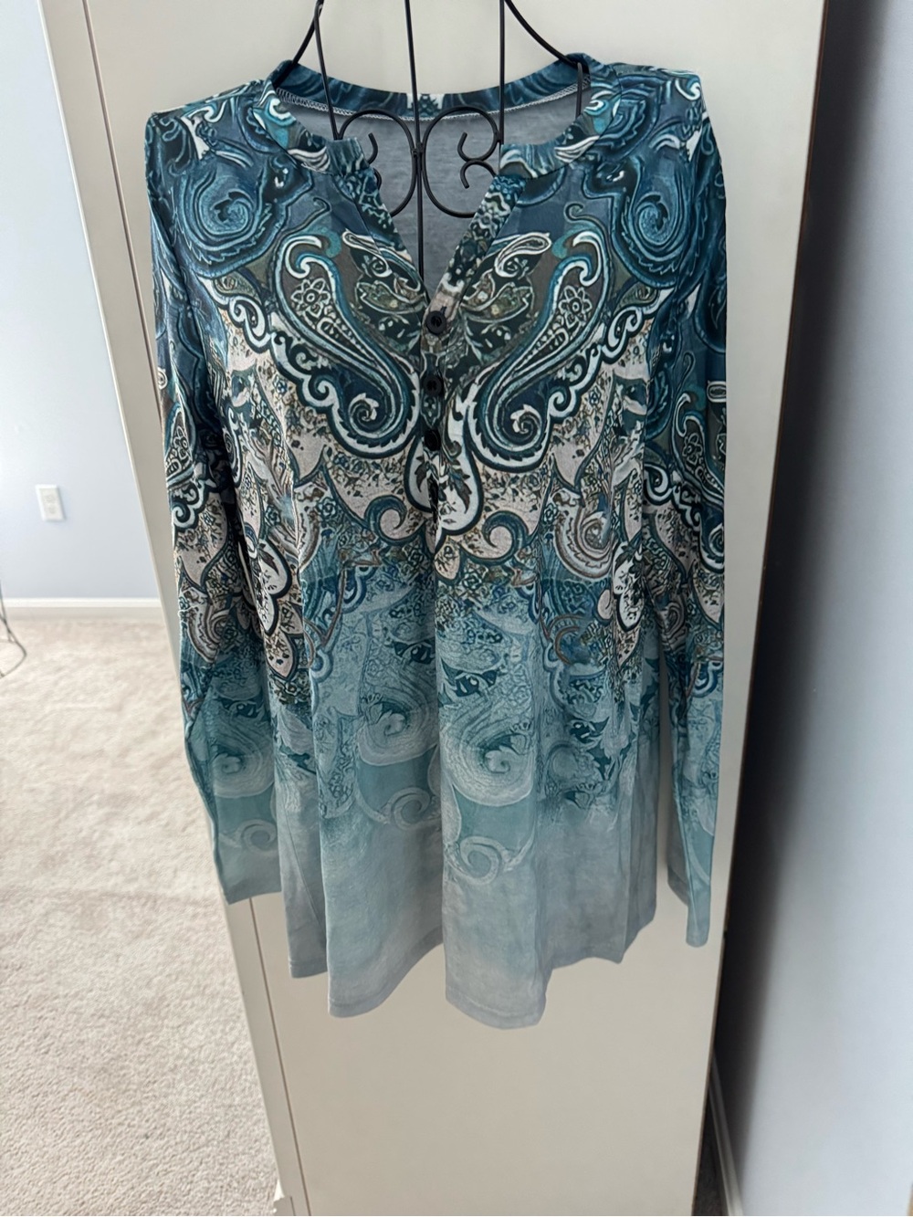 Amazon Teal Paisley Long Sleeve Henley